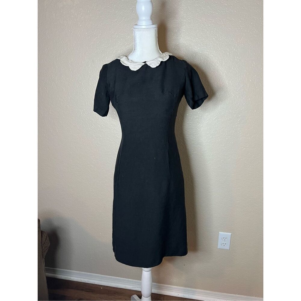 Vintage Helen Whiting 1960’s Wednesday Addams style black dress with white colla
